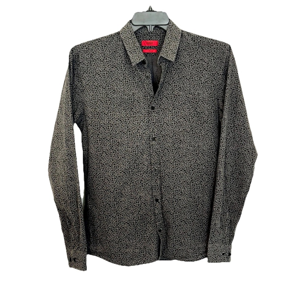 Vintage Hugo Boss Mens Long Sleeve Dress Shirt M, Leopard Print 2001